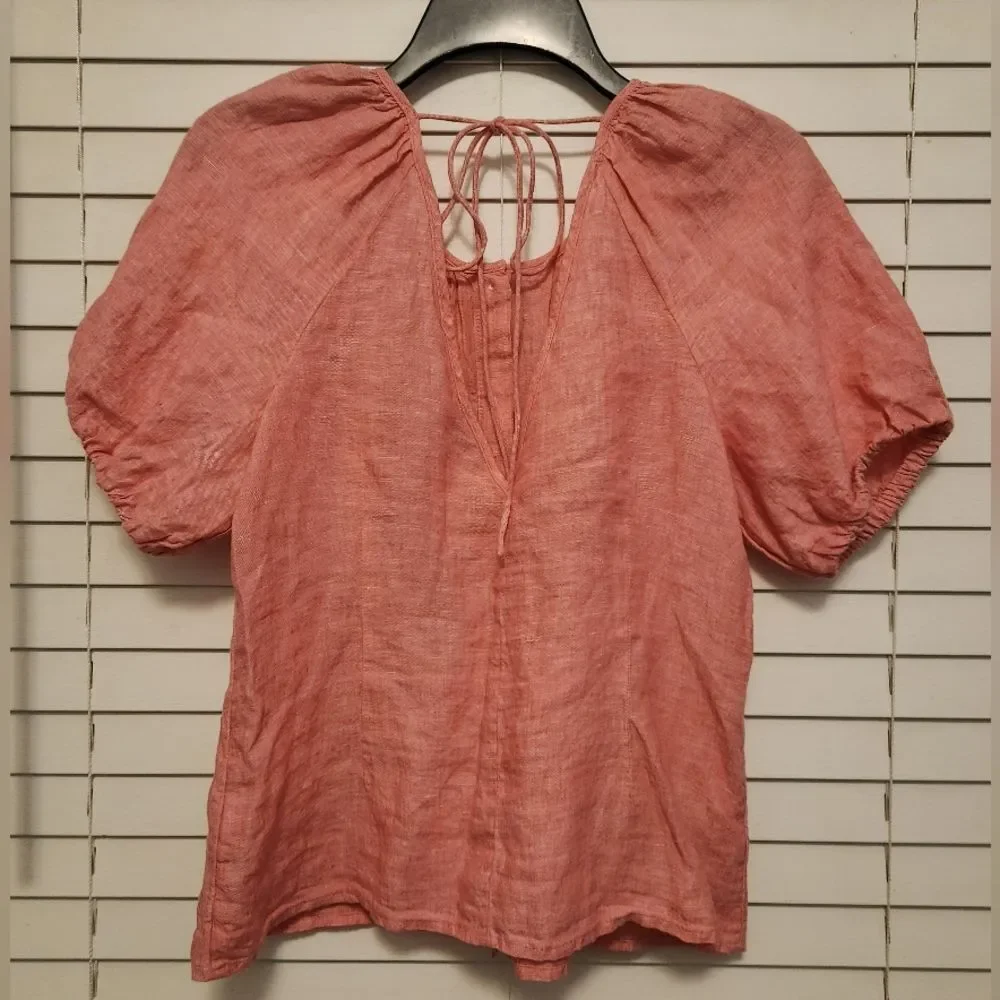 J.Crew Women's Linen Pink Puff Sleeve Top Size 6 NWT